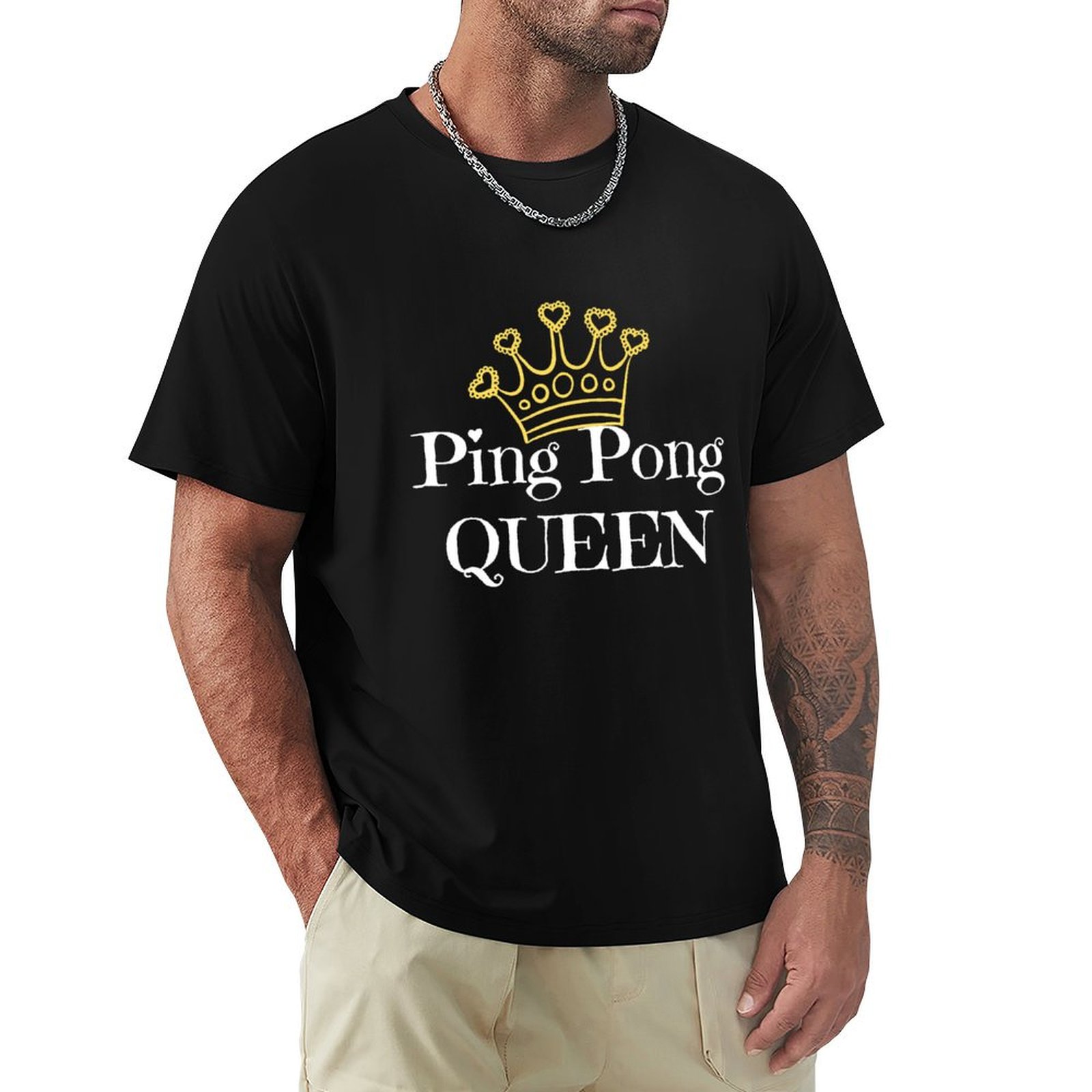 Table Tennis Queen - ピンポンクイーン卓球愛好家向けTシャツビッグアンドトールクルーネックTシャツ