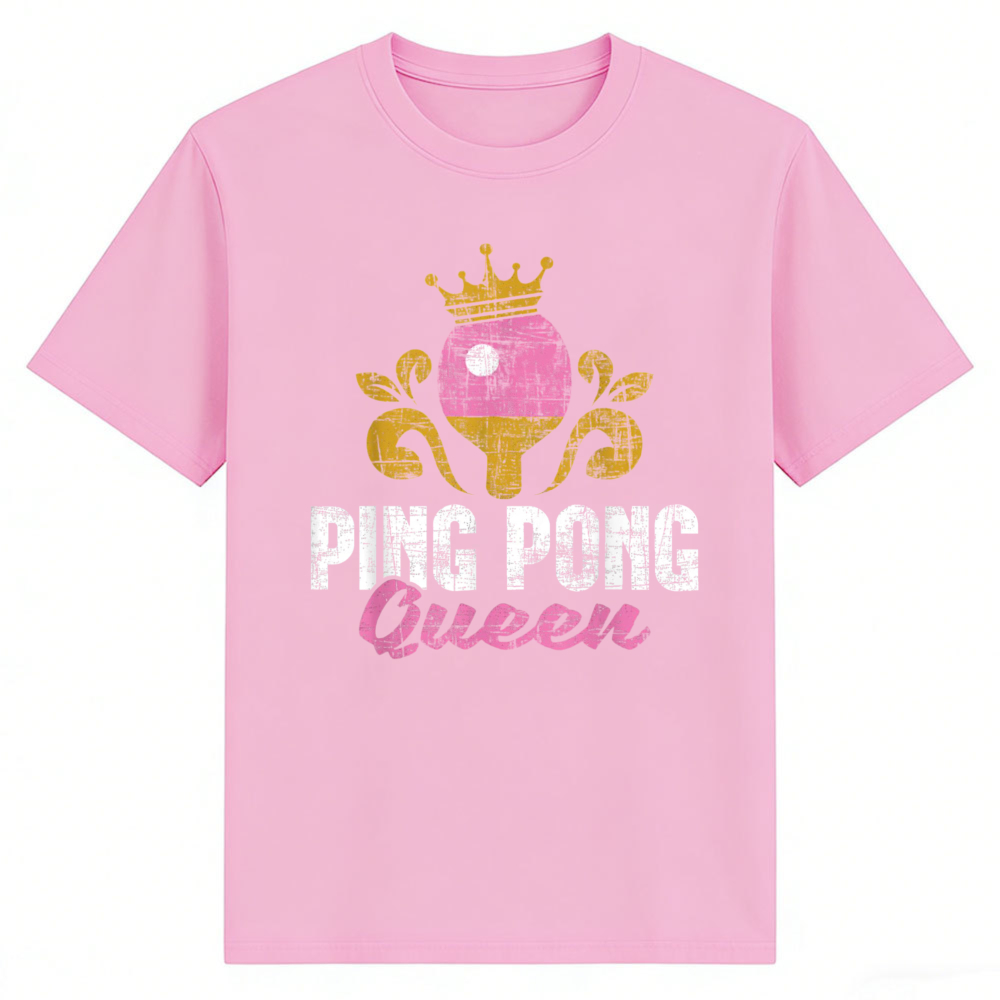 Table Tennis Queen - ピンポンクイーングラフィック Tシャツヴィンテージクラウン卓球パドルプリントピンクカジュアルスポーツストリートウェア卓球愛好家へのギフト